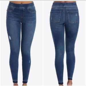 EUC-Spanx Distressed Denim High Rise Elastic Waist Jeggings Women's Sz XL